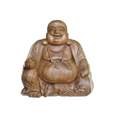 Wood Natural Laughing Buddha Statue 40 cm