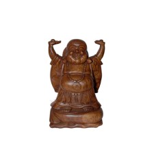 Wood Laughing Buddha Hands Raised 20 cm