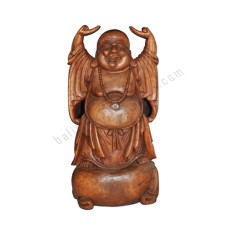 Wood Buddha Laughing Hands Raised 80 cm