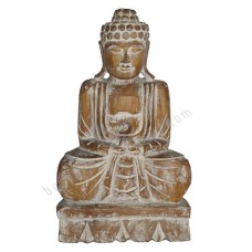 Wood White Wash Seated Buddha Lotus 50 cm