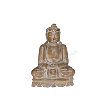 Wood White Wash Seated Buddha Lotus 25 cm