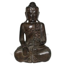 Wood Seated Buddha With Scarf 60 cm