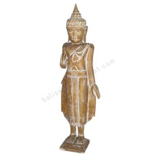 Wood Standing Buddha White Wash 90 cm