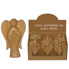 Wood Angel Sculptures Display Of 12