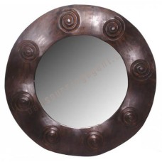 Wood Mirror Brown Circles Motif 80 cm