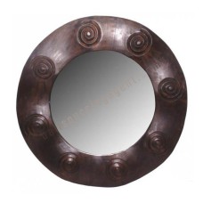 Wood Mirror Brown Circles Motif 60 cm