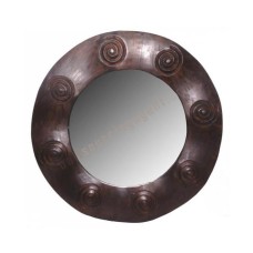 Wood Mirror Brown Circles Motif 40 cm