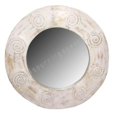 Wood Mirror Circles Motif White Wash 80 cm