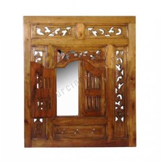 Wood Mirror Window Style Honey Brown 90 cm