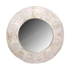 Wood Mirror Circles Motif White Wash 60 cm