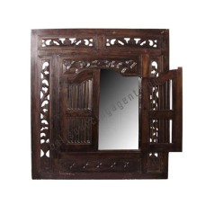 Wood Mirror Window Style Dark Brown 70 cm