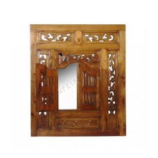 Wood Mirror Window Style Honey Brown 70 cm