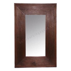 Wood Mirror Rectangle Lines Motif Dark Brown 145 cm