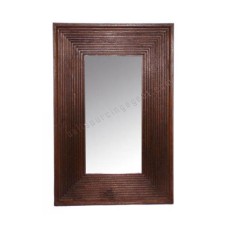 Wood Mirror Rectangle Lines Motif Dark Brown 95 cm