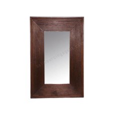 Wood Mirror Rectangle Lines Motif Dark Brown 75 cm