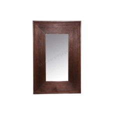 Wood Mirror Rectangle Lines Motif Dark Brown 60 cm