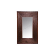 Wood Mirror Rectangle Lines Motif Dark Brown 45 cm