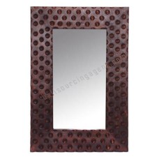 Wood Mirror Rectangle Dots Motif Tea Brown 145 cm