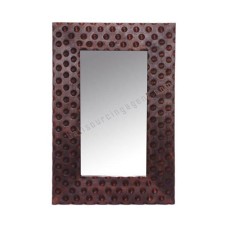 Wood Mirror Rectangle Dots Motif Tea Brown 95 cm