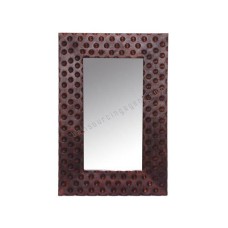 Wood Mirror Rectangle Dots Motif Tea Brown 75 cm