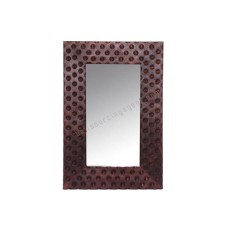 Wood Mirror Rectangle Dots Motif Tea Brown 60 cm