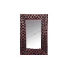 Wood Mirror Rectangle Dots Motif Tea Brown 45 cm