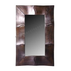 Wood Mirror Rectangle Bamboo Motif Dark Brown 95 cm