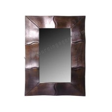 Wood Mirror Rectangle Bamboo Motif Dark Brown 60 cm