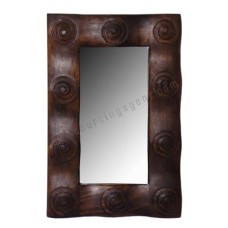 Wood Mirror Circles Motif Dark Brown 145 cm