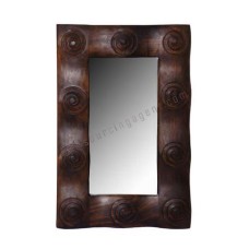 Wood Mirror Circles Motif Dark Brown 95 cm