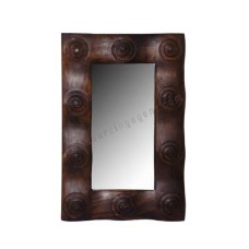 Wood Mirror Circles Motif Dark Brown 75 cm