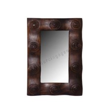 Wood Mirror Circles Motif Dark Brown 60 cm