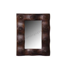 Wood Mirror Circles Motif Dark Brown 45 cm