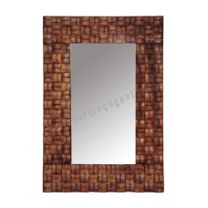 Wood Woven Mirror Tea Brown 95 cm