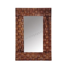 Wood Woven Mirror Tea Brown 75 cm