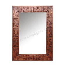 Wood Mirror Gecko Motif Honey Brown 95 cm