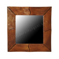 Wood Mirror Square Bamboo Motif Tea Brown 70 cm