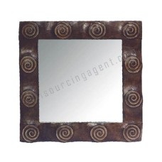 Wood Mirror Circles Motif Dark Brown 50 cm