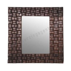 Wood Woven Mirror Dark Brown 50 cm