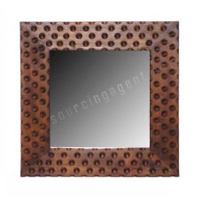 Wood Mirror Square Dots Motif Dark Brown 50 cm