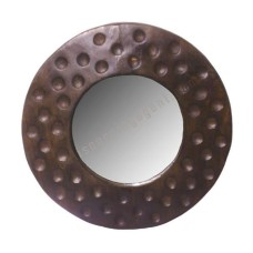 Wood Mirror Dots Motif Dark Brown 60 cm