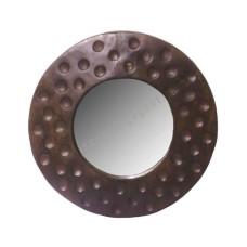 Wood Mirror Dots Motif Dark Brown 40 cm