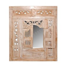 Wood Mirror Window Style White Wash 90 cm