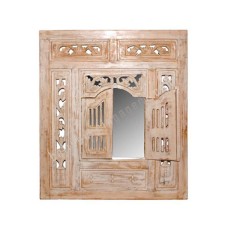 Wood Mirror Window Style White Wash 70 cm