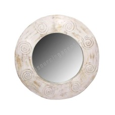 Wood Mirror Circles Motif White Wash 40 cm