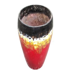 Wood Vase Painted Black Red Yellow