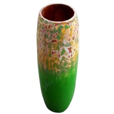 Wood Vase Painted Green Yellow Wash