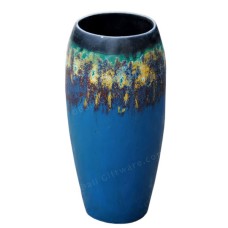 Wood Vase Painted Black Yellow Blue