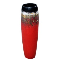 Wood Vase Painted Black White Red