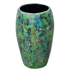 Green Blue Wash Painted Wood Vase